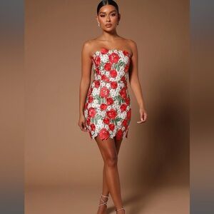 Fashion Nova Red Floral Mini Dress